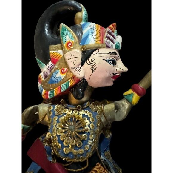 Vtg Wayang Golek Puppet Two Faced Asian Indonesia Art Folk Art 25”Java Handmade - Picture 9 of 12